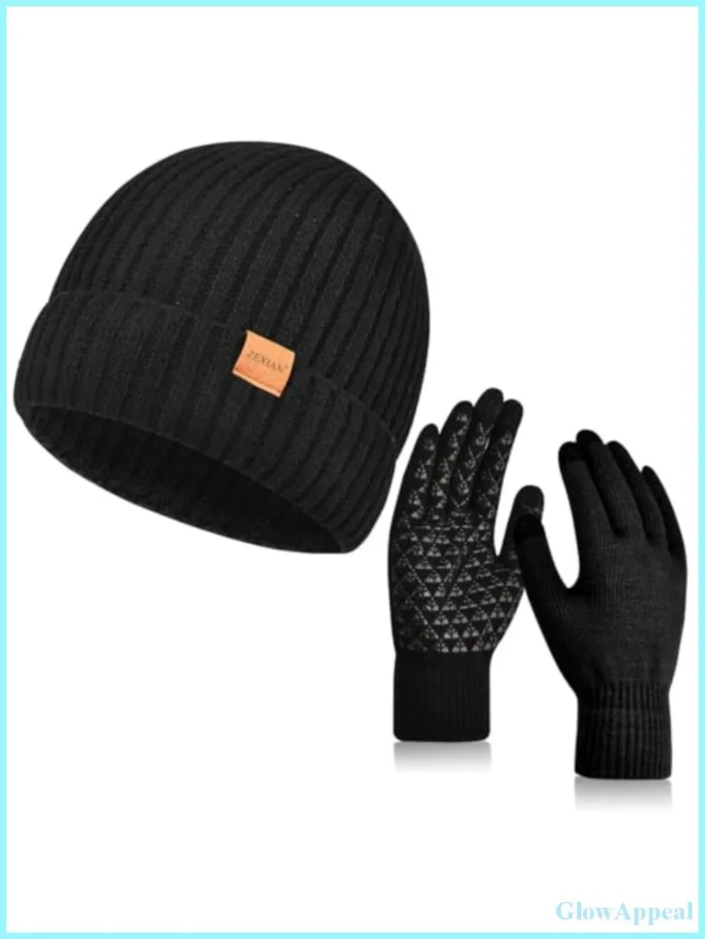 Warm Knit Skull Beanie Hat & Touchscreen Gloves Set Fleece Lined Winter